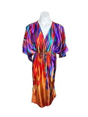 Vintage Y2K Winlar Caftan Maxi Dress Colorful Beach Cover Up OS S M L Boho